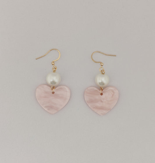 Pink Heart Shell-Pearl Earrings