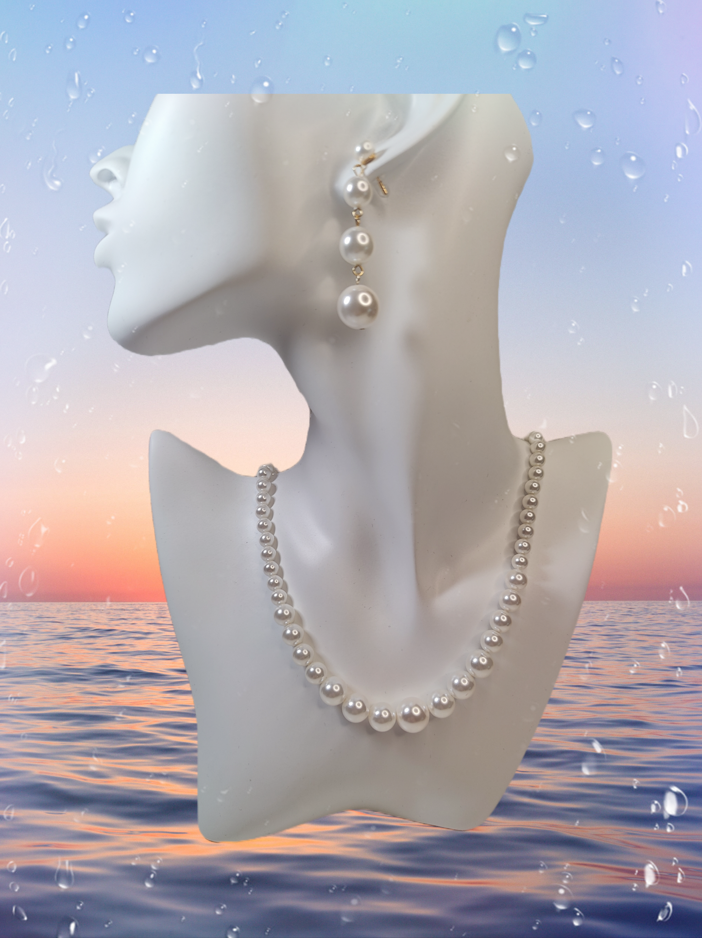 Gradient White Shell-Pearl Necklace with Magnetic Clasp (50cm)