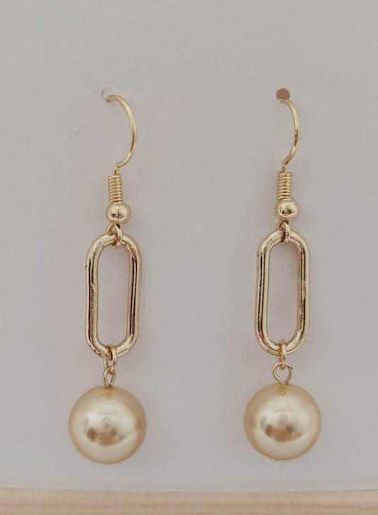 Gold-Color Glass Pearl Oval Hoop Earrings