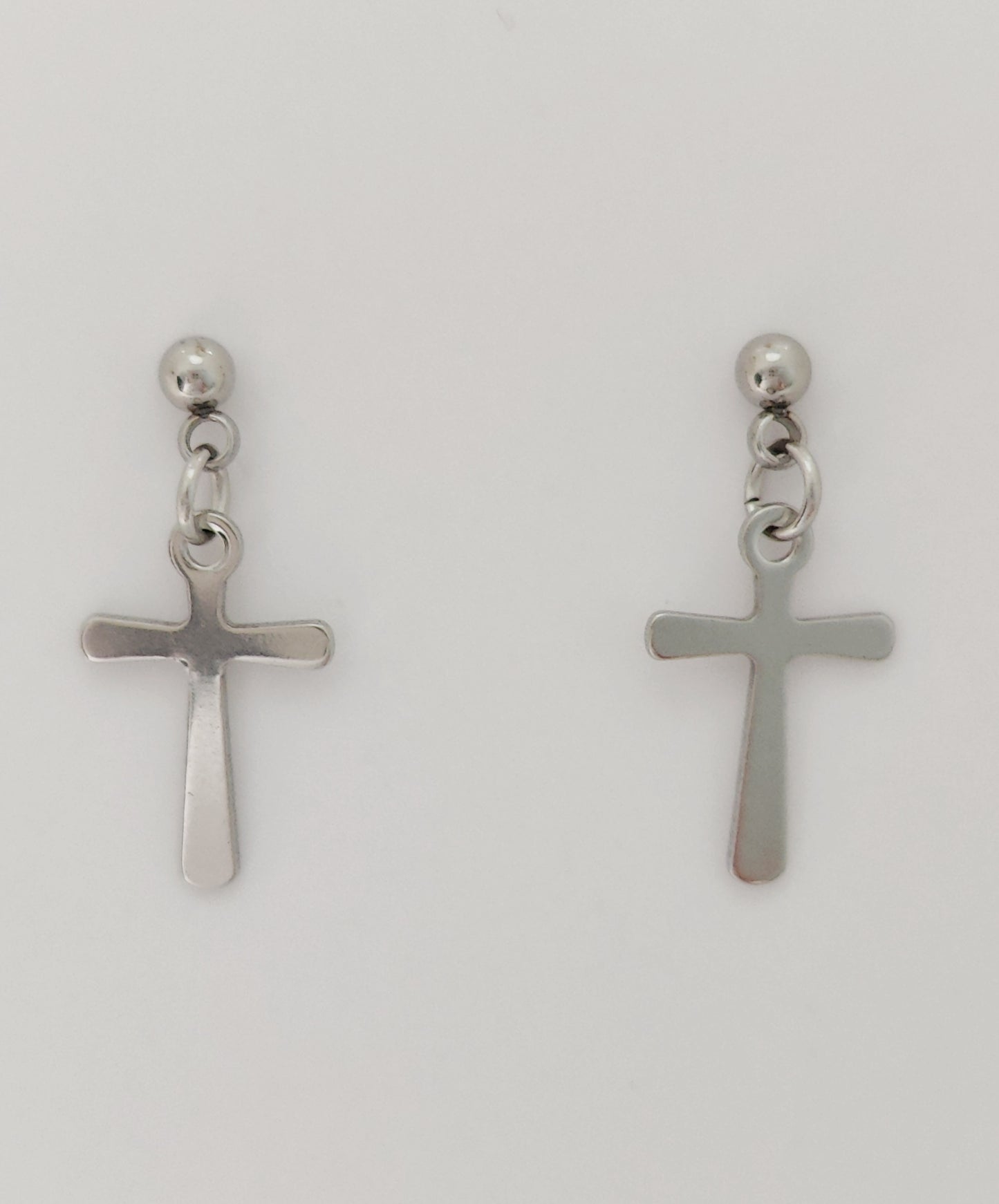 Ball Stud Earrings with Small Cross Pendants(Small)