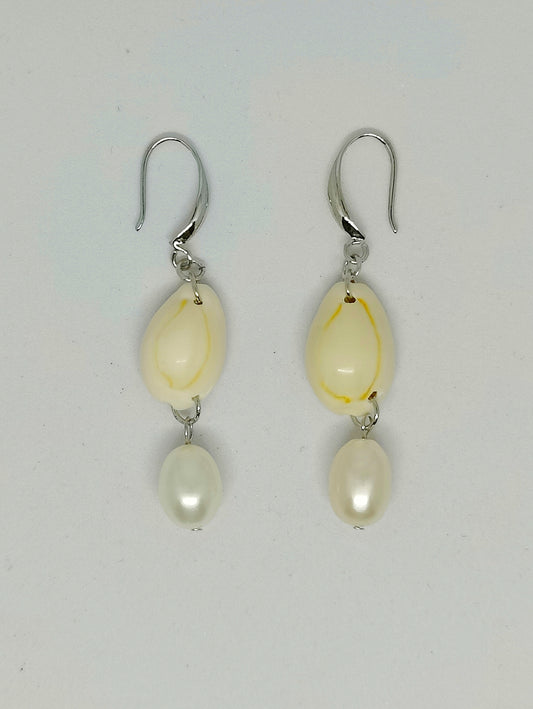 Shell and Pearl with French-Style Hook Earrings