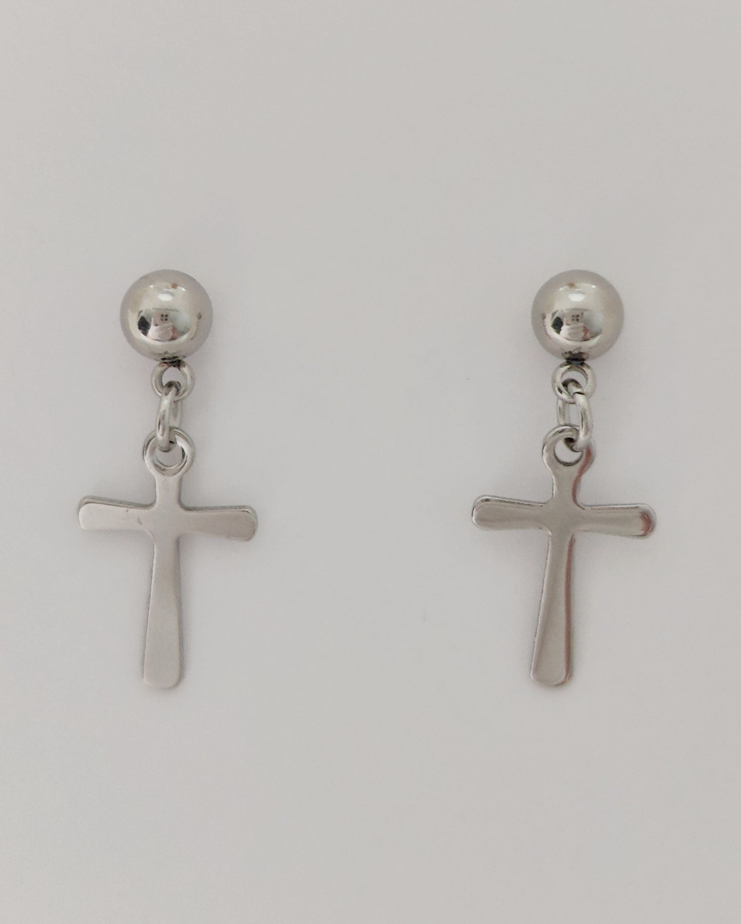 Ball Stud Earrings with Small Cross Pendants(Large)