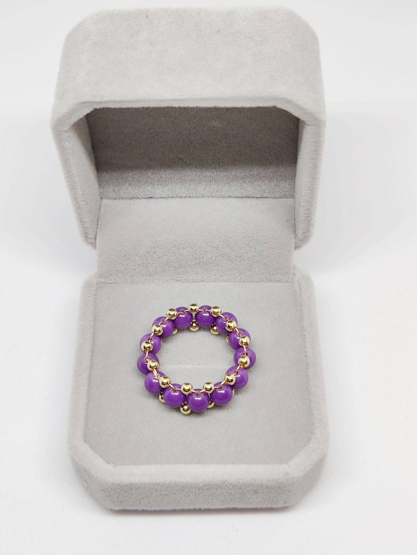 Purple Mica and Gold-Plated Copper Beads Braided Ring (Customized)