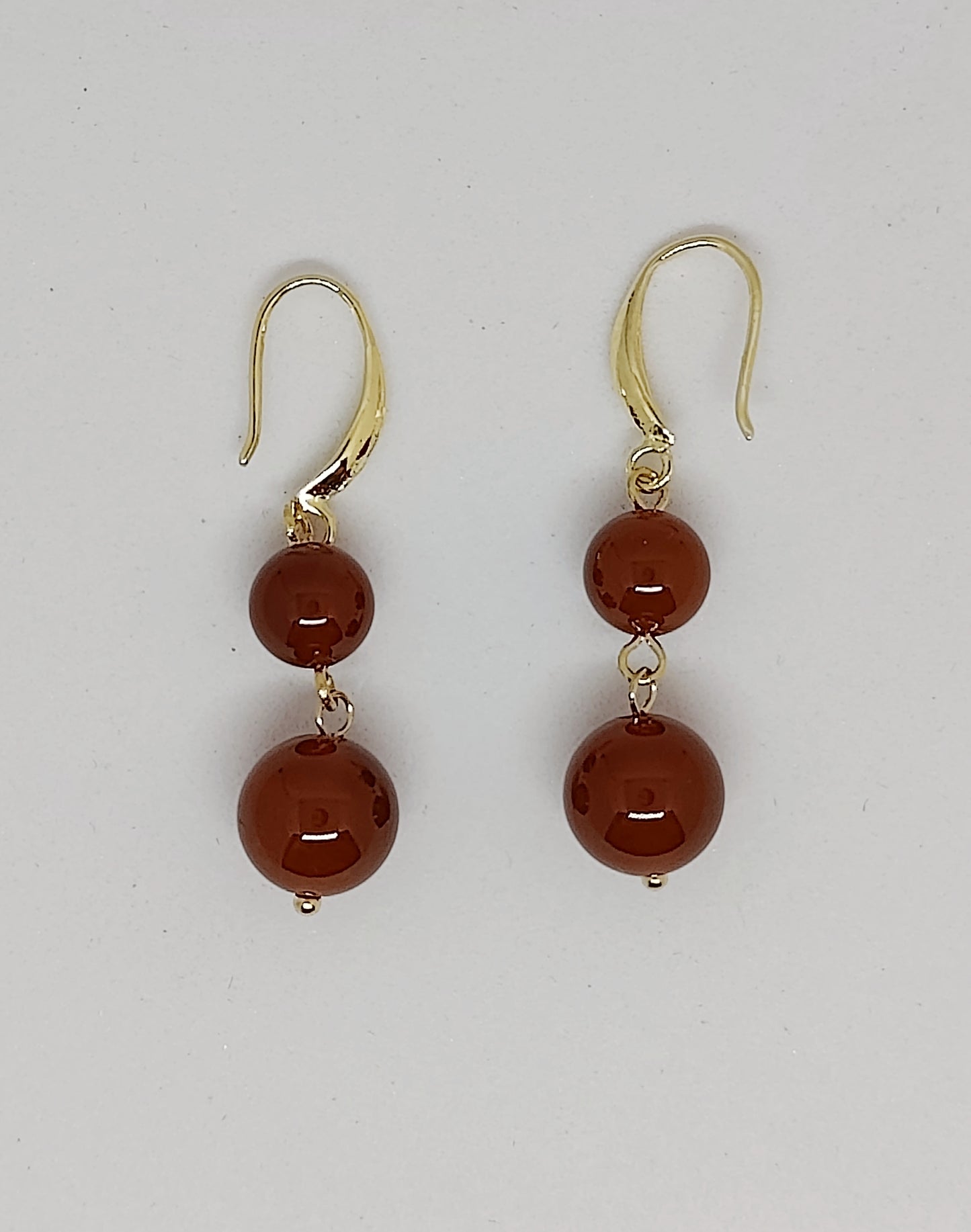 Classic French Ear Hooks with Double Red Stone Beads