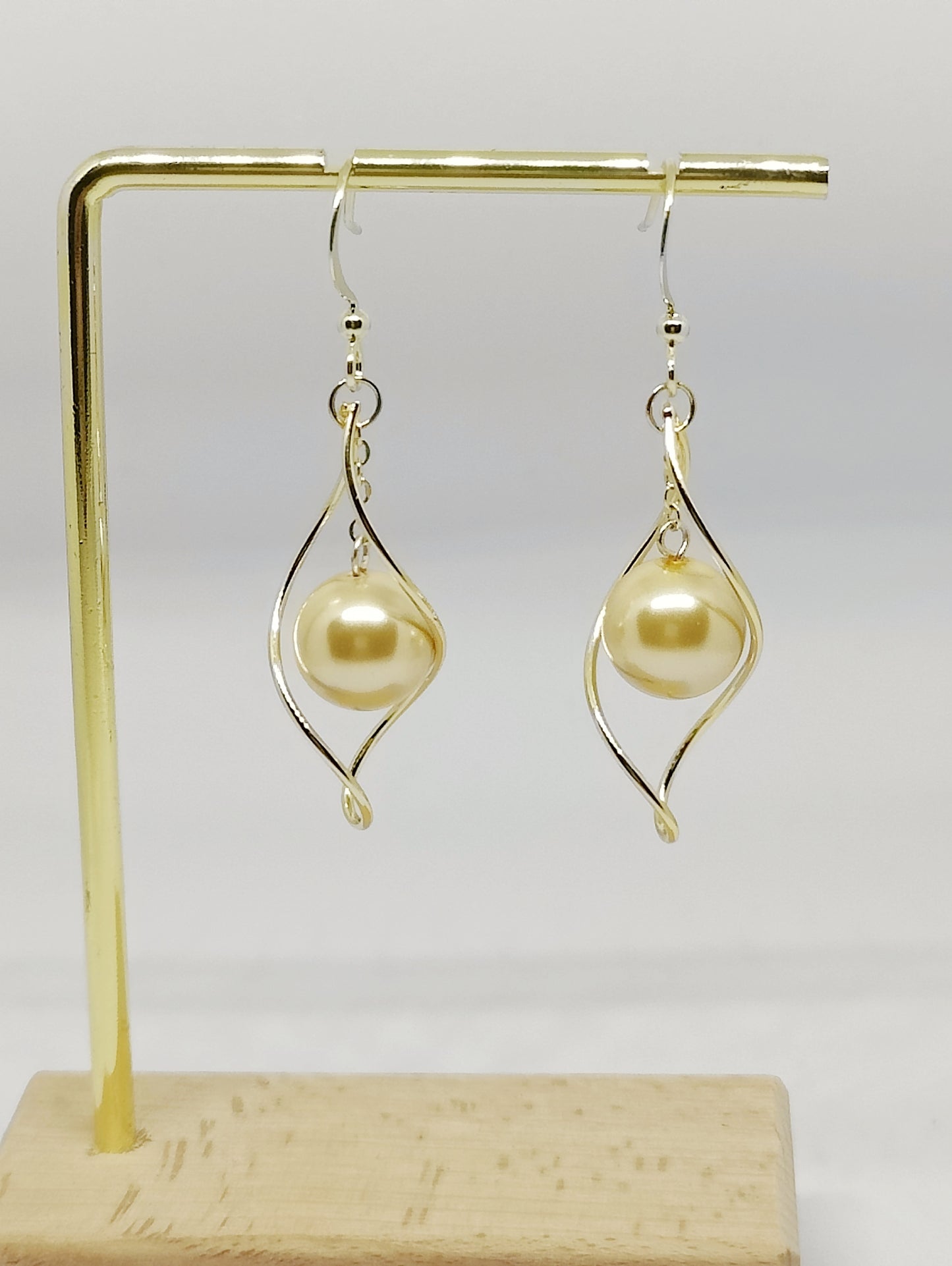 Copper Coil Gold Pearl Drop Earrings