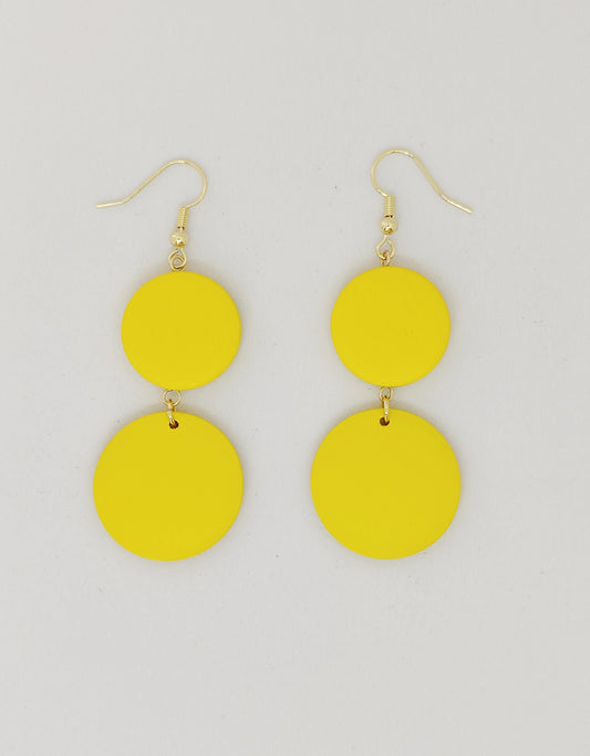 Chic Double Round Pendant Earrings (Yellow)