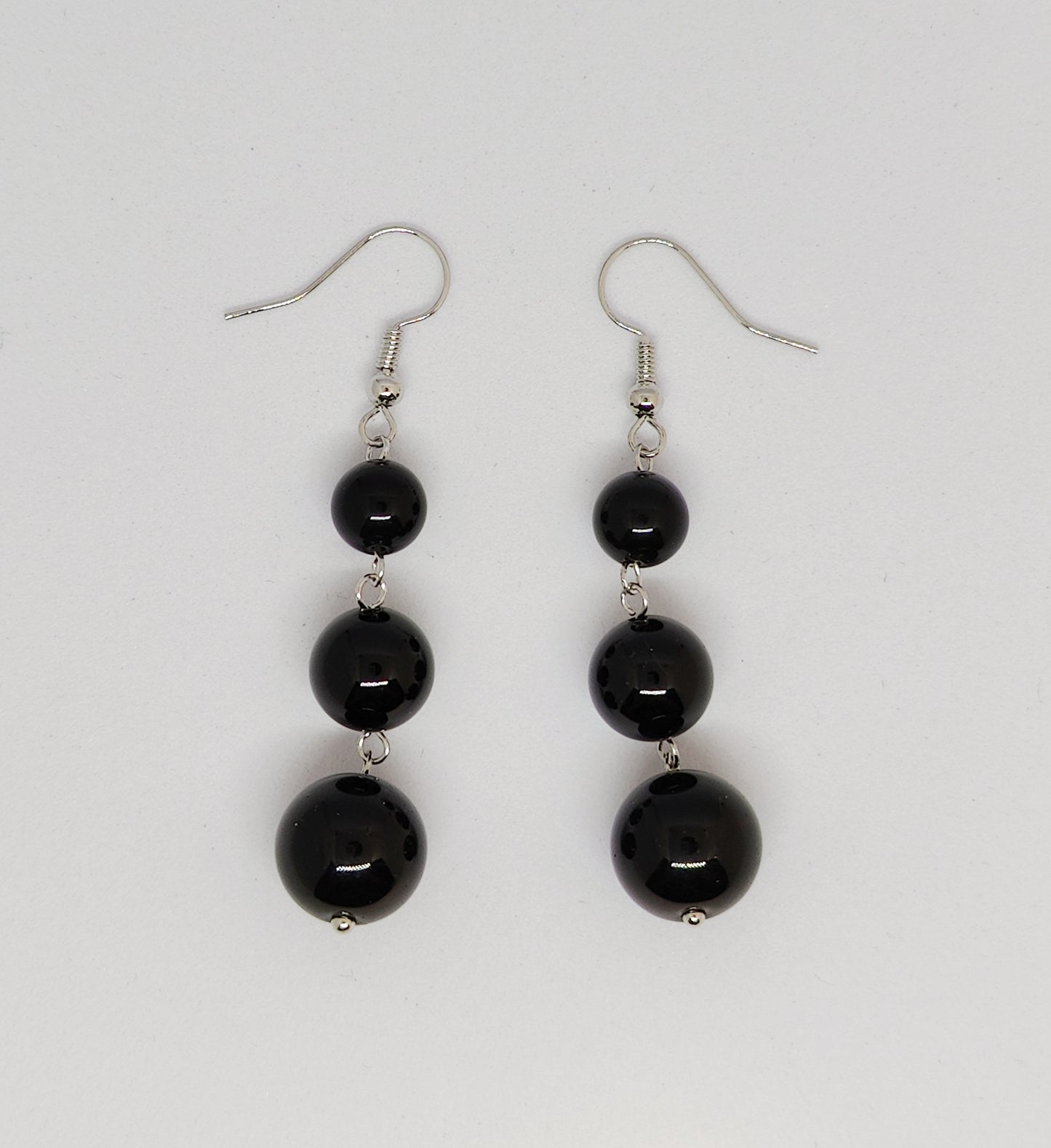 Three Obsidian Bead Earrings with Gradient Sizes