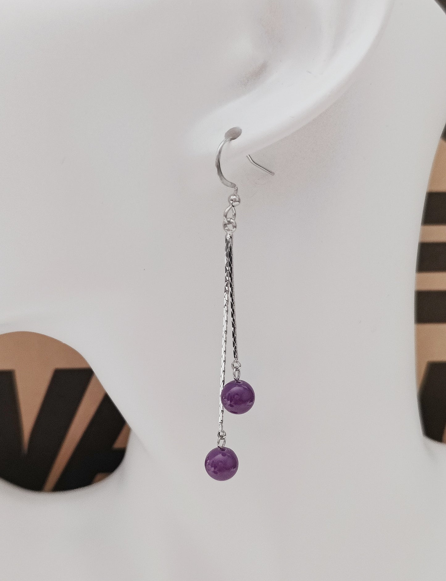 Purple Mica Double Chain Earrings