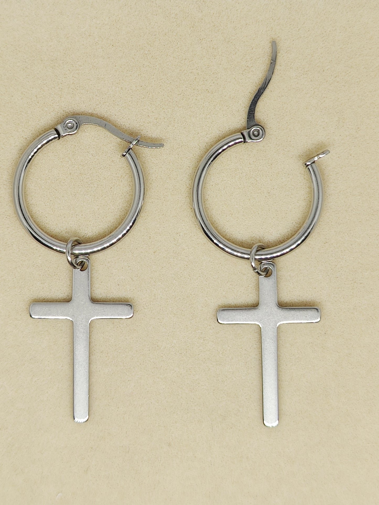 Bold Round Earrings with Delicate Cross Pendant