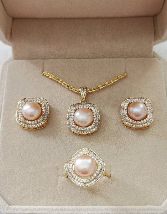 Elegant Freshwater Pearl and Zircon Jewelry Set