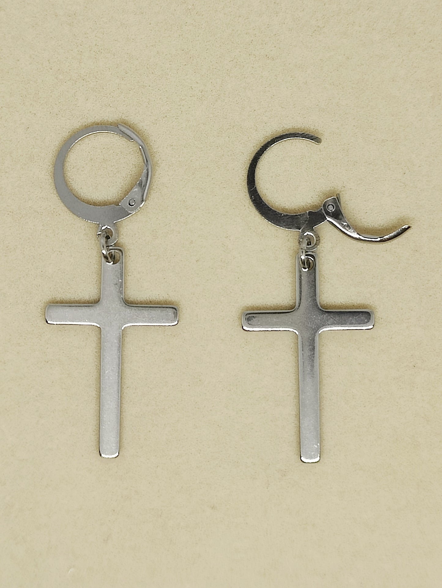 Round Ear Hooks with Thin Cross Pendant