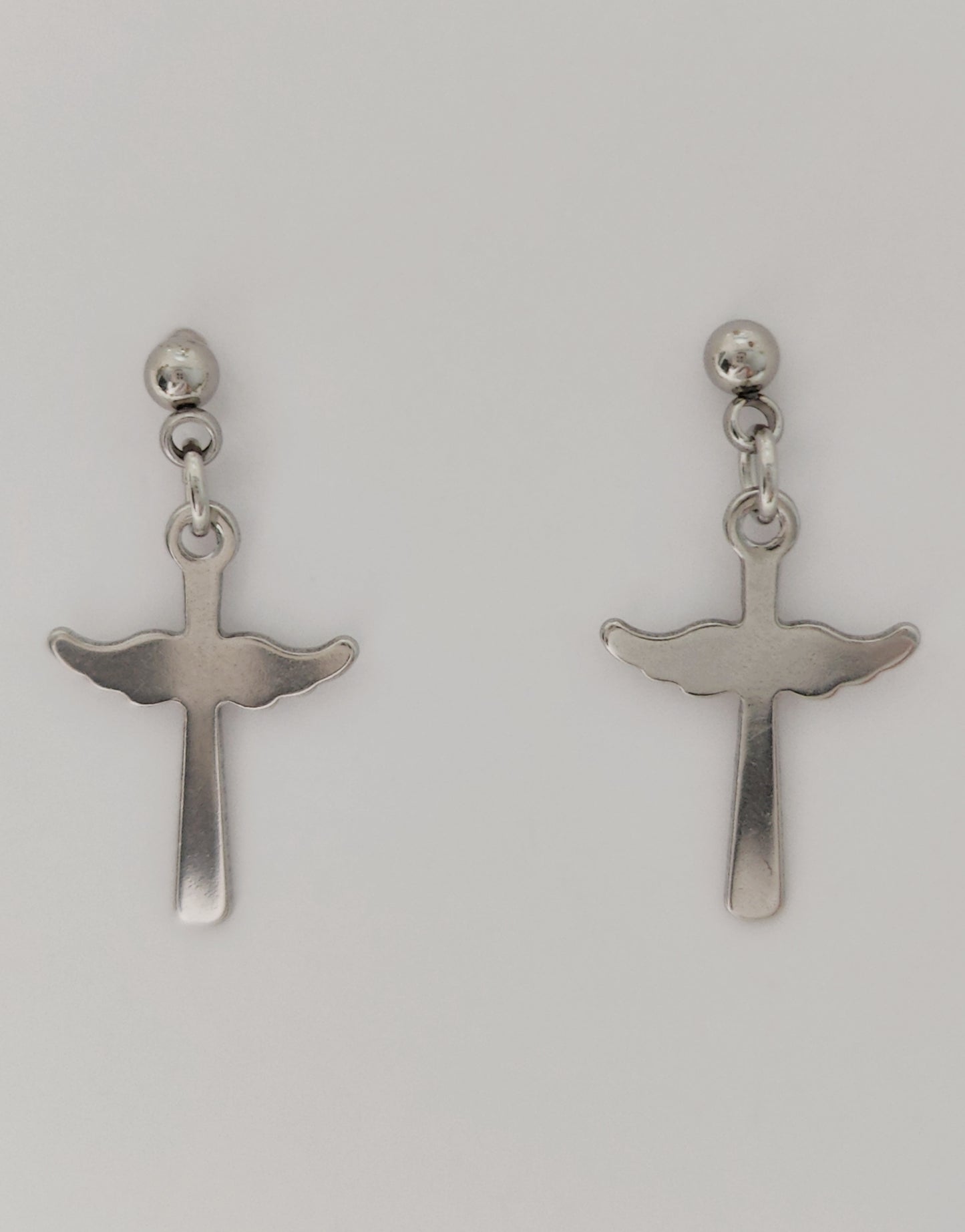 Ball Stud Earrings with Wing-Shaped Cross Pendants(Small)