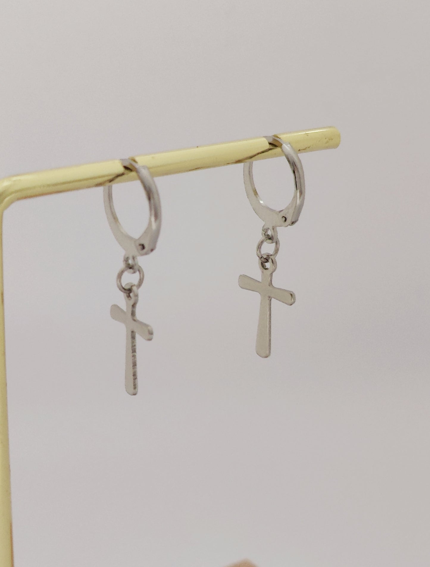 Round Ear Hooks with Exquisite Cross Pendant