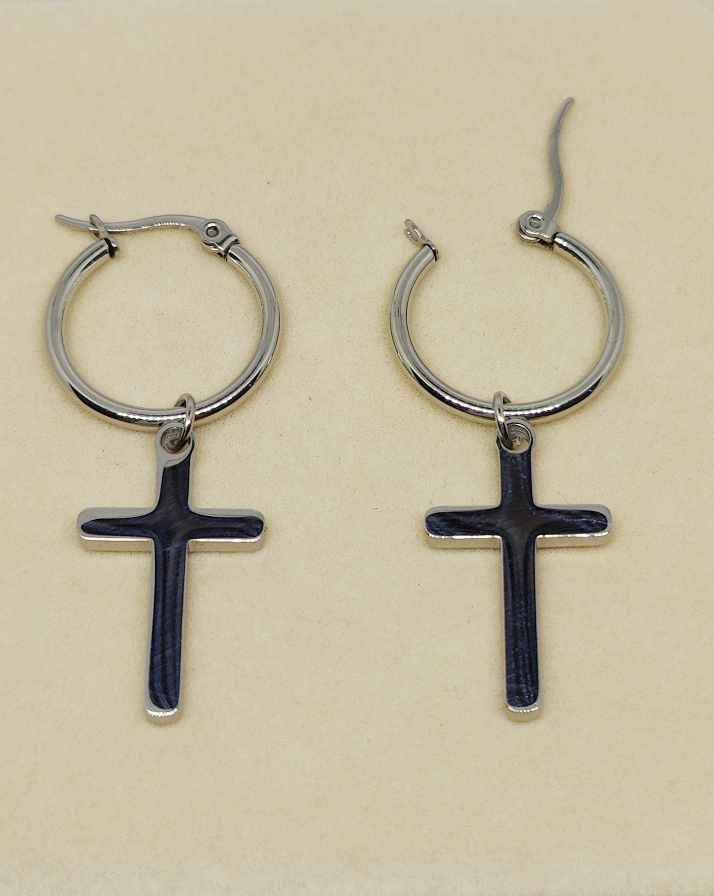 Versatile Bold Circle Ear Hook with Chunky Cross Pendant