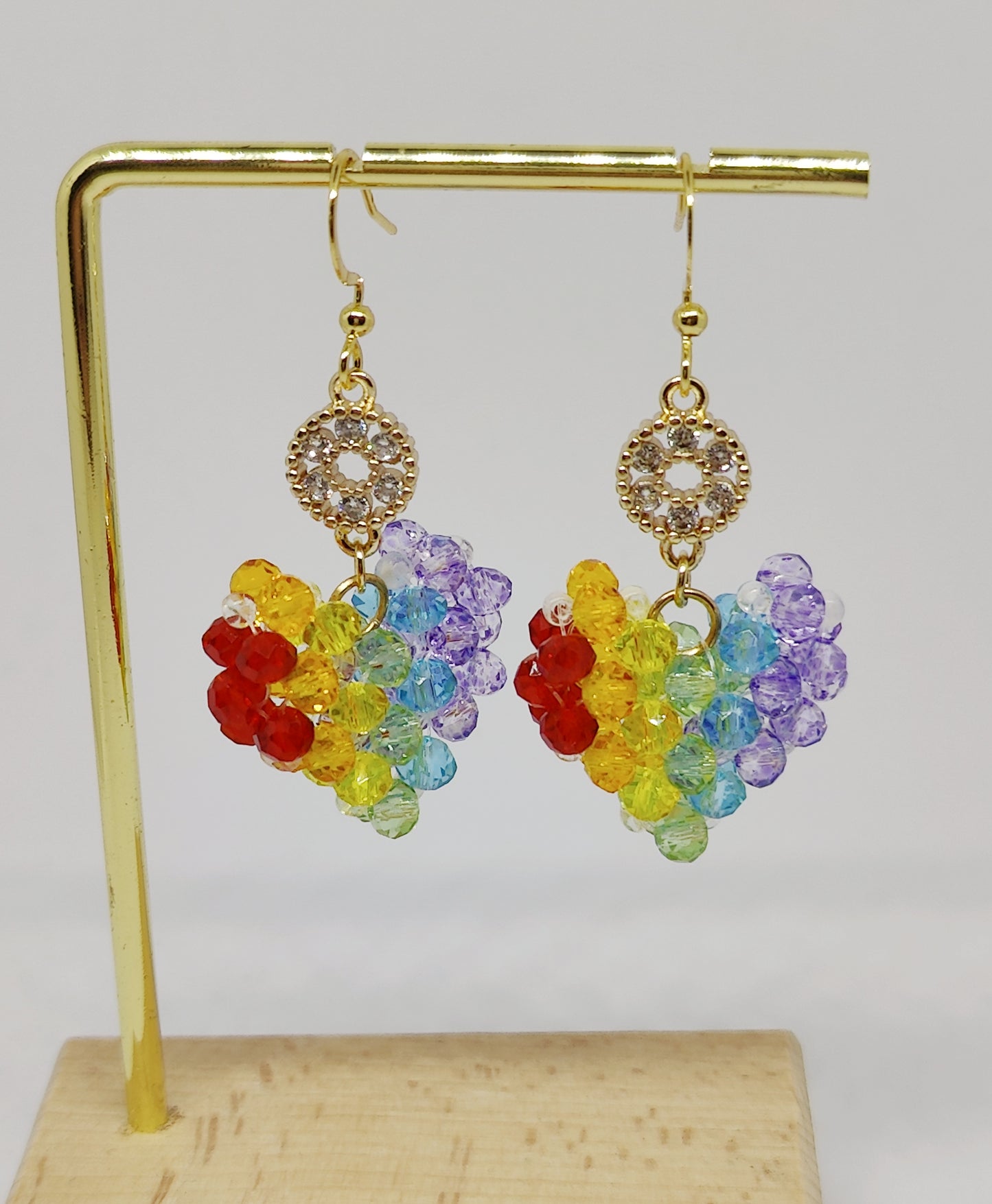 Glass Beads Rainbow-Colored Heart-Shaped Pendant Earrings