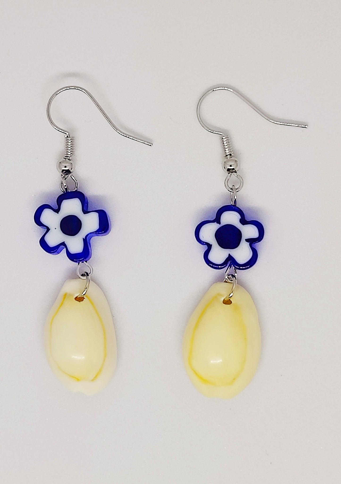 Azure Bloom Glass Flower Bead and Shell Earrings