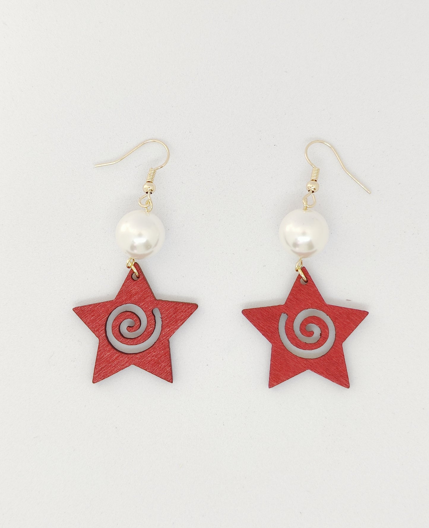 Radiant Shell-Pearl and Red Hollow Star Earrings