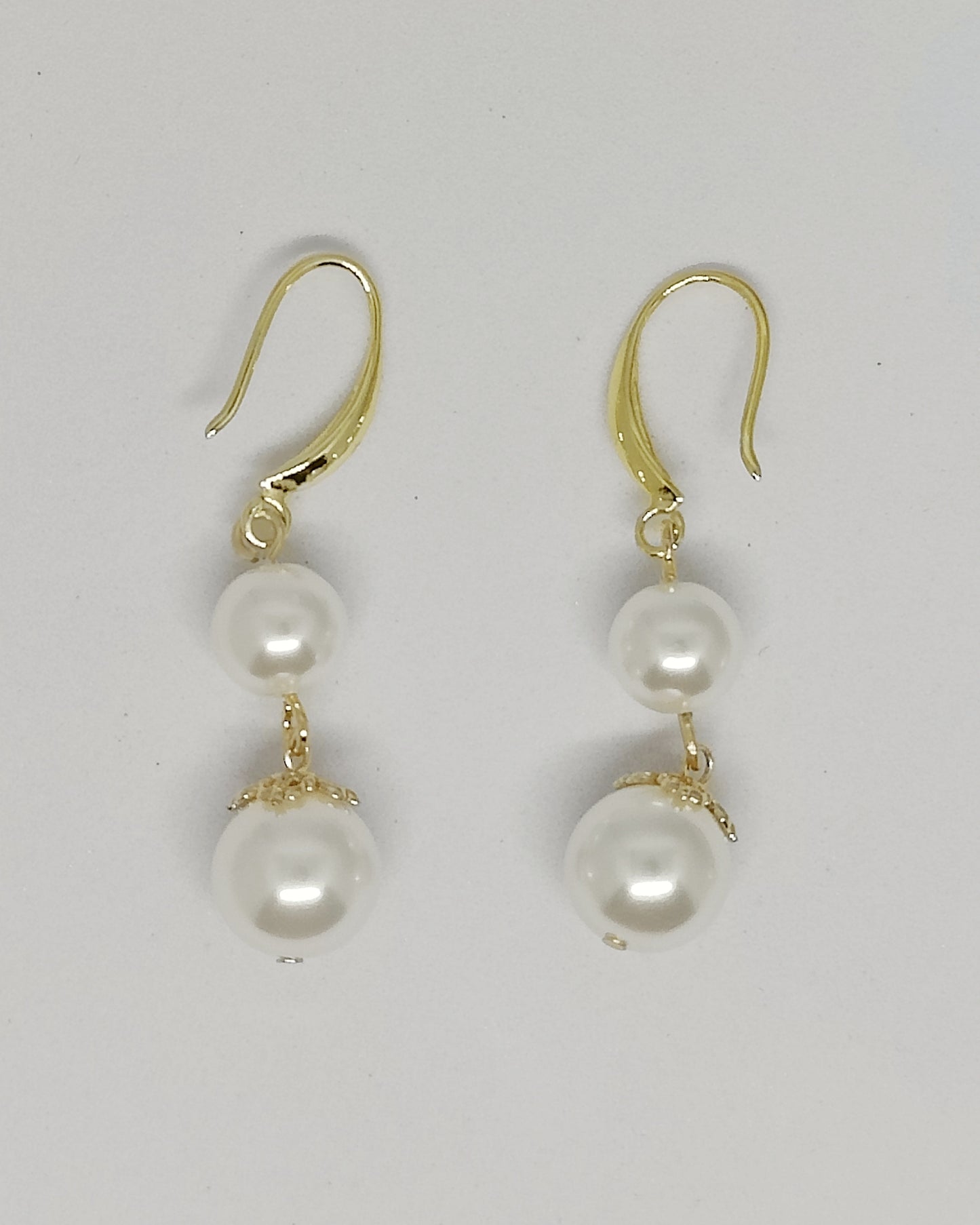 Double Shell-Pearls with Vintage Bead-Hat French Ear Hooks