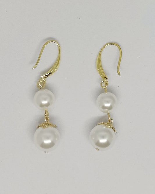 Double Shell-Pearls with Vintage Bead-Hat French Ear Hooks