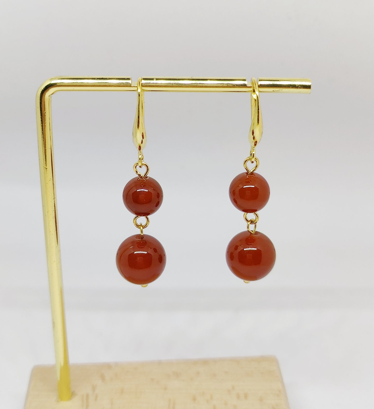 Classic French Ear Hooks with Double Red Stone Beads