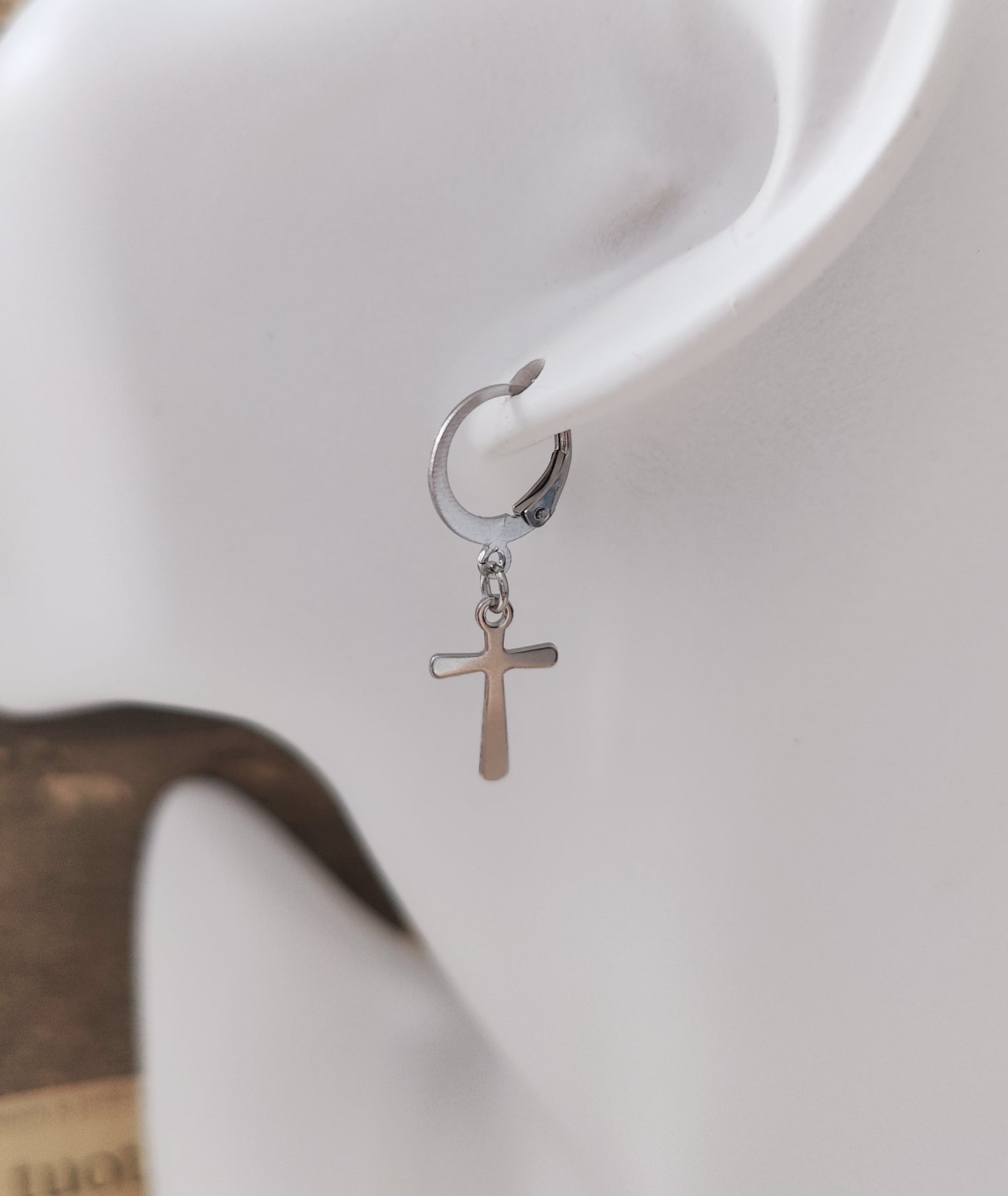 Round Ear Hooks with Exquisite Cross Pendant