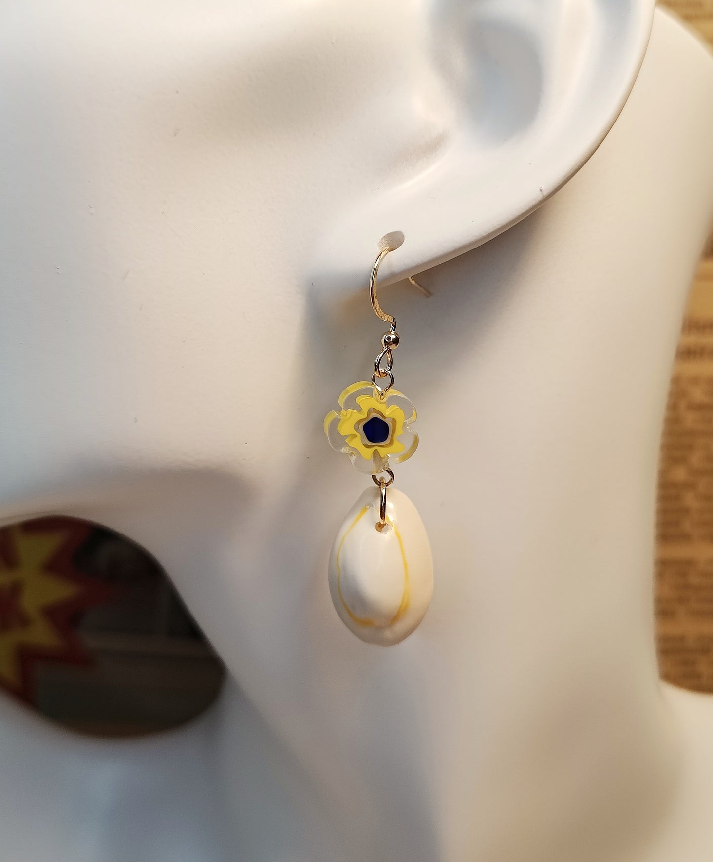 Sunshine Bloom Glass Flower Bead and Shell Earrings