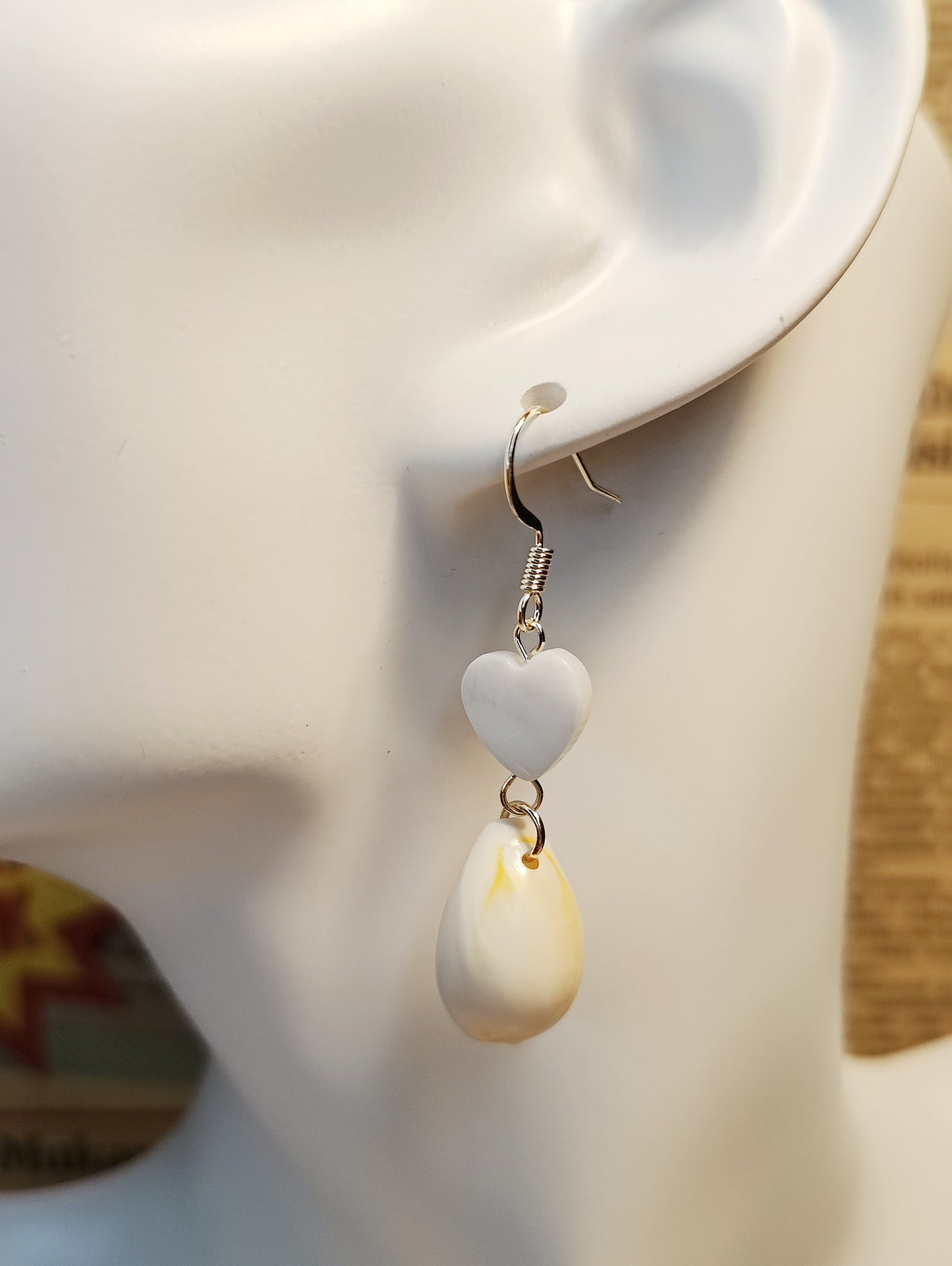 Ocean Heart Shell and Heart-Shaped Shell Pendant Earrings