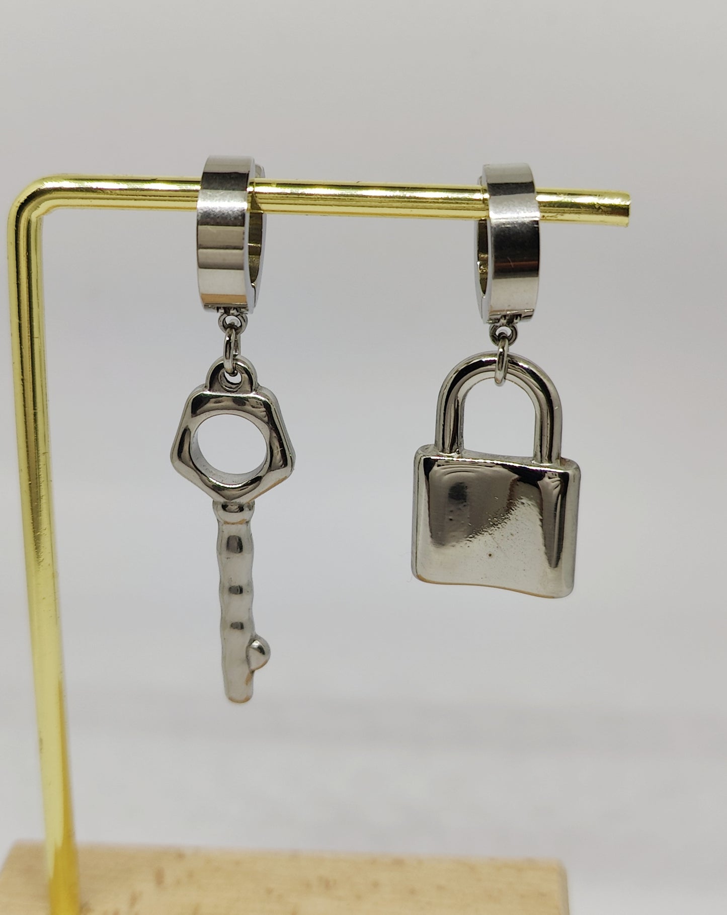 Square-shaped Lock and Key Earrings(Clips)