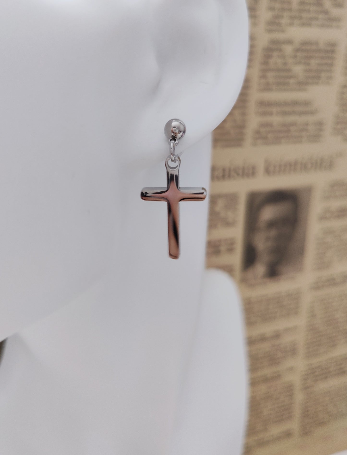 Timeless Ball Stud Earrings with a Bold Cross Pendant