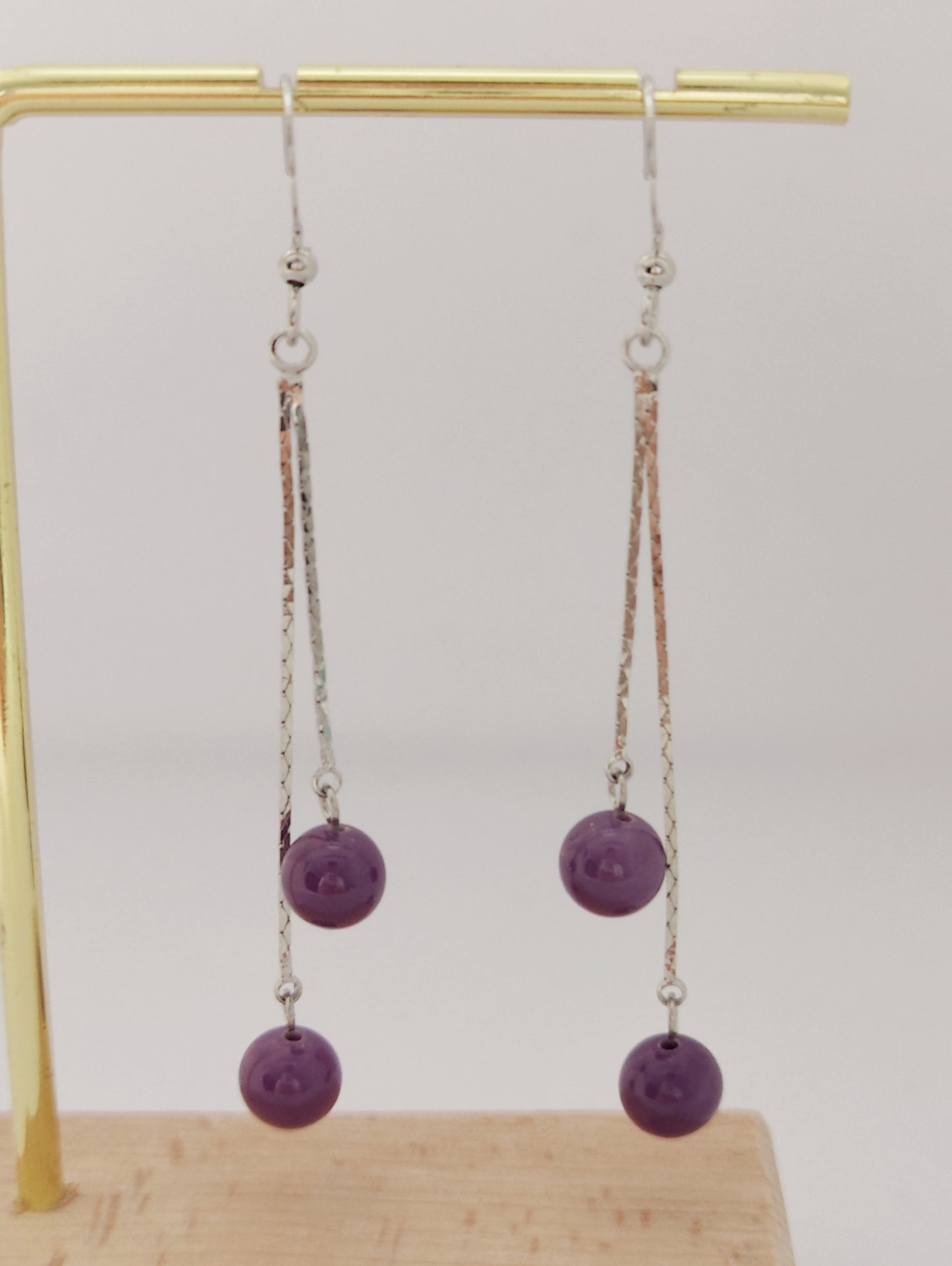 Purple Mica Double Chain Earrings