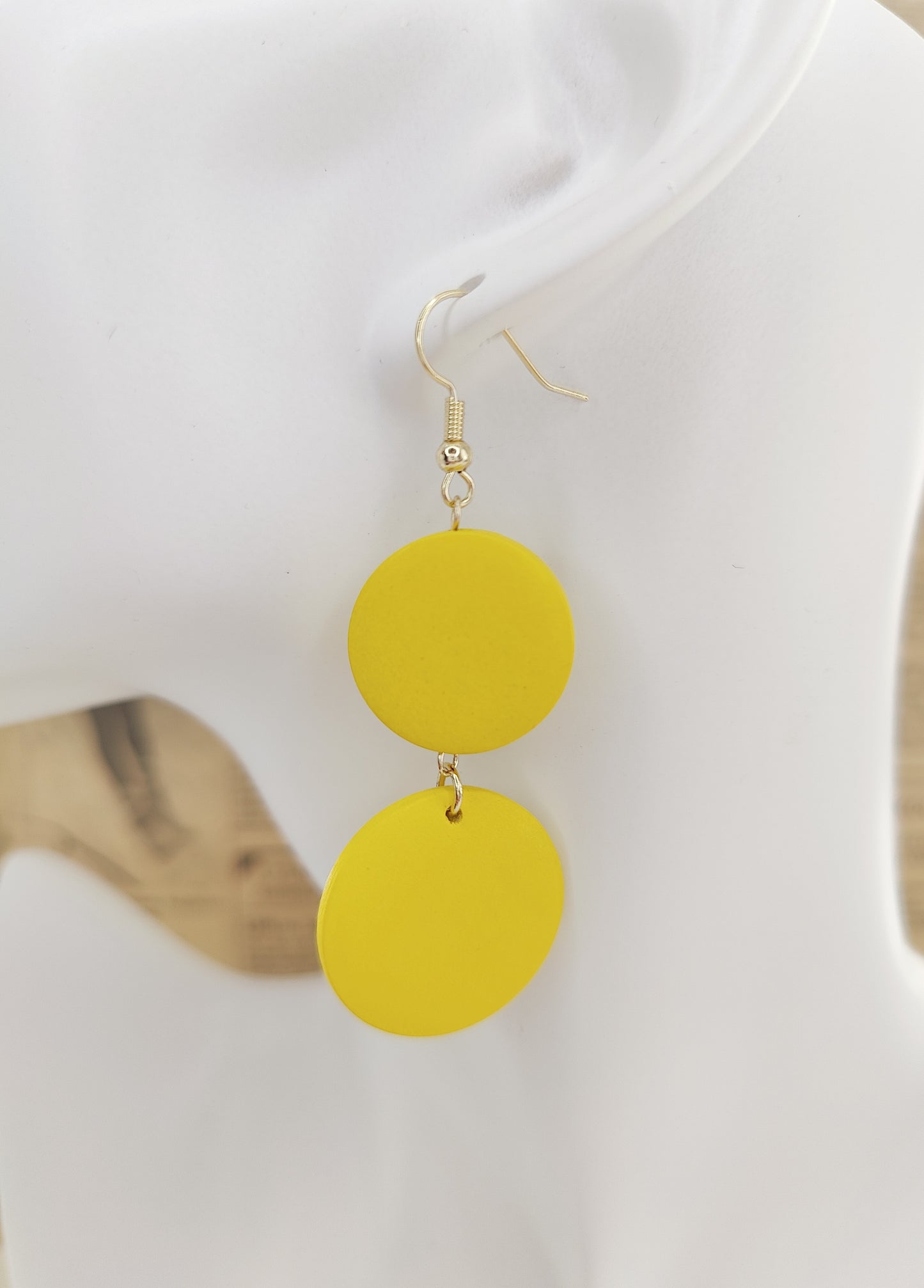 Chic Double Round Pendant Earrings (Yellow)