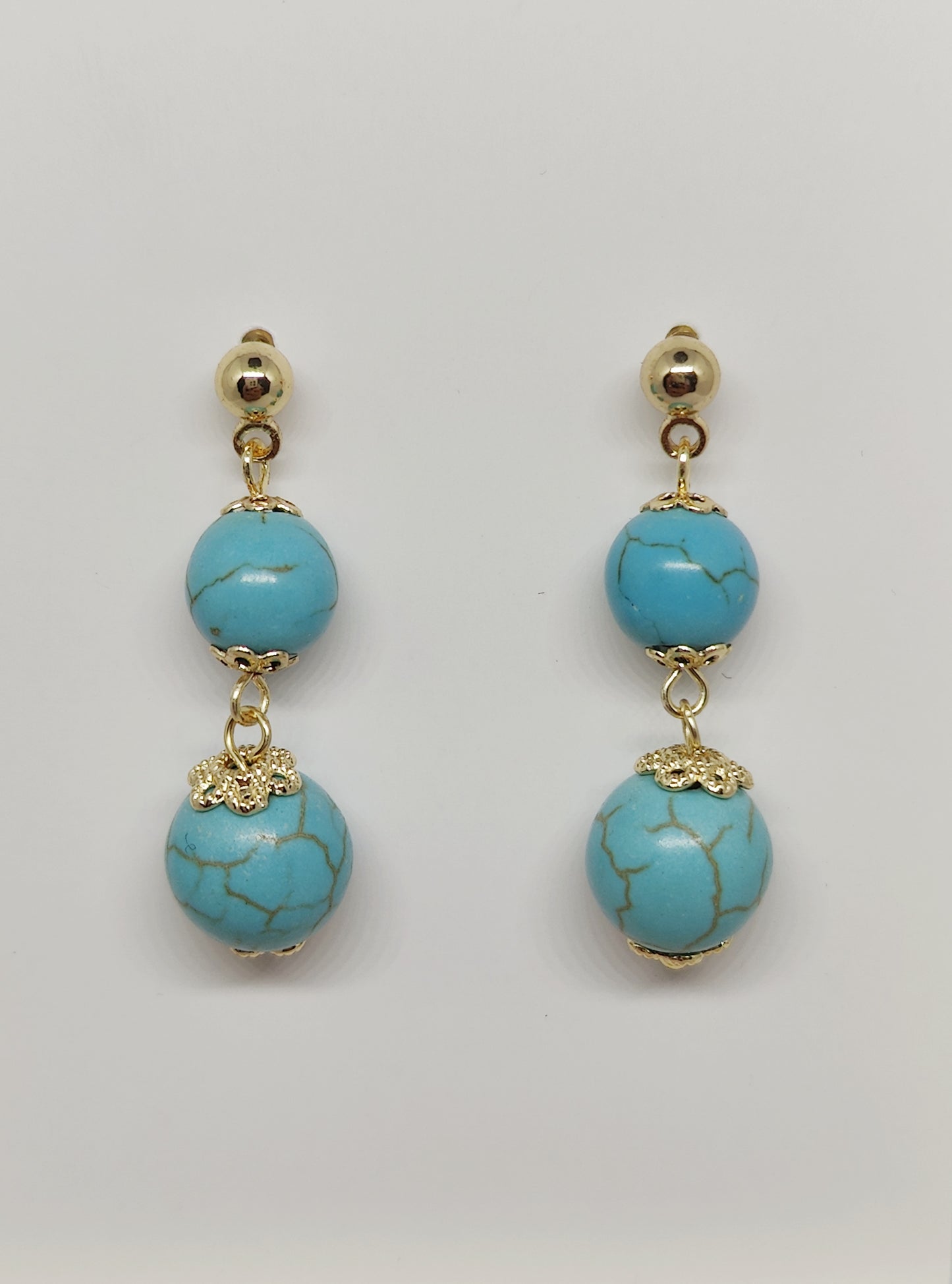 Double Turquoise Bead Stud Earrings