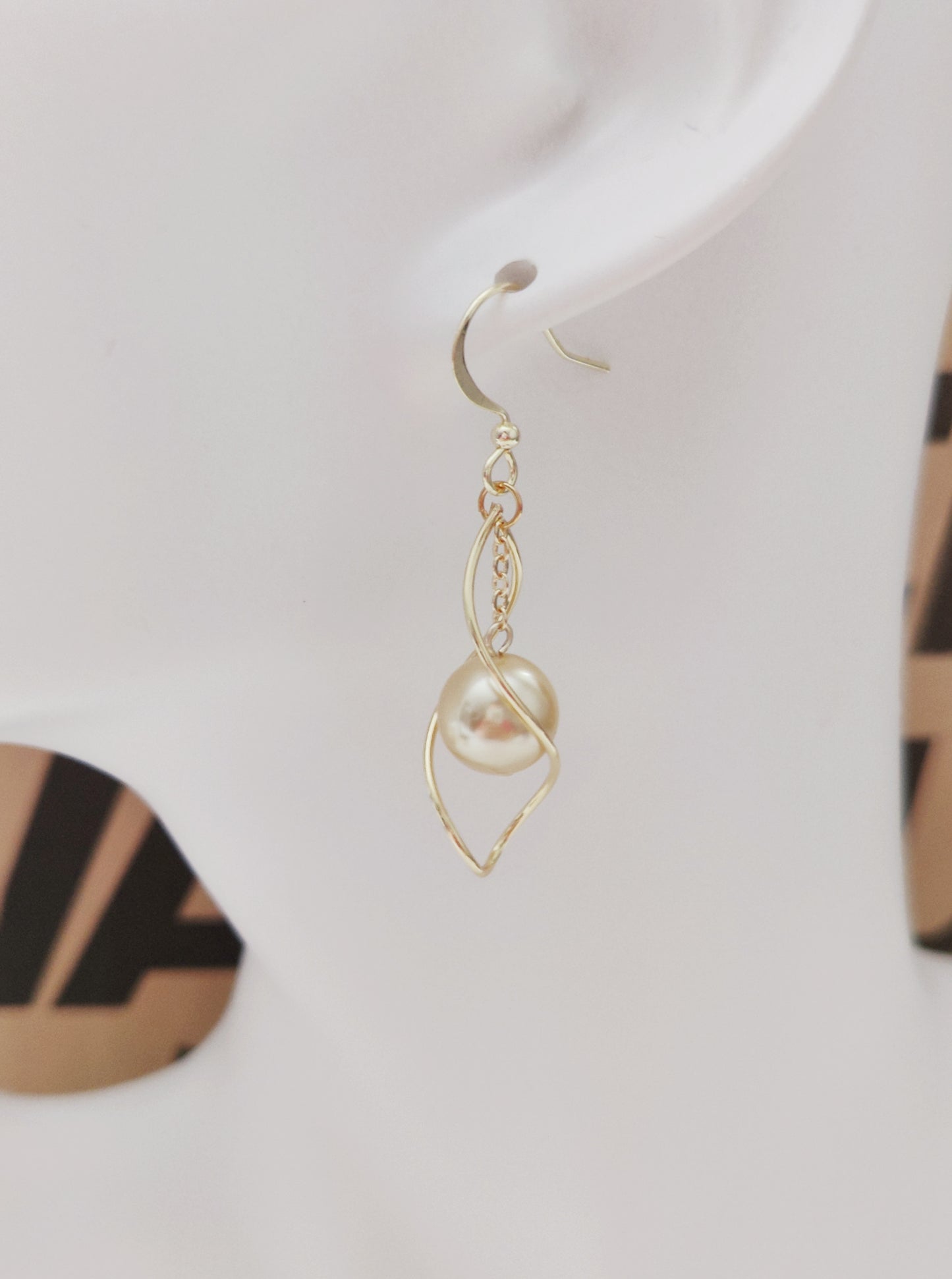 Copper Coil Gold Pearl Drop Earrings