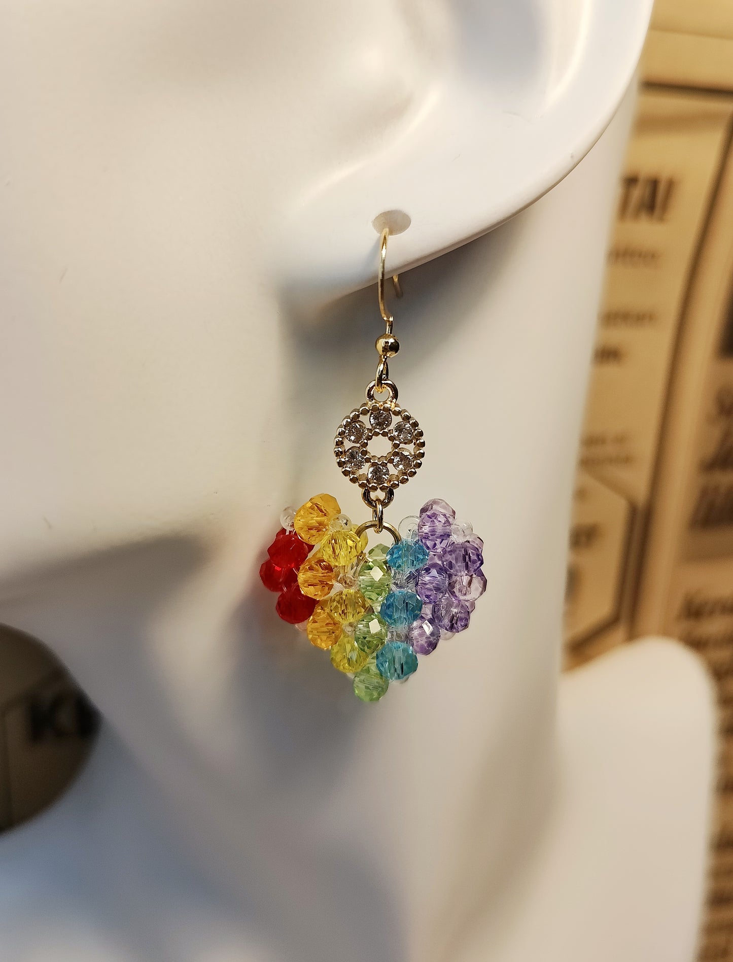 Glass Beads Rainbow-Colored Heart-Shaped Pendant Earrings