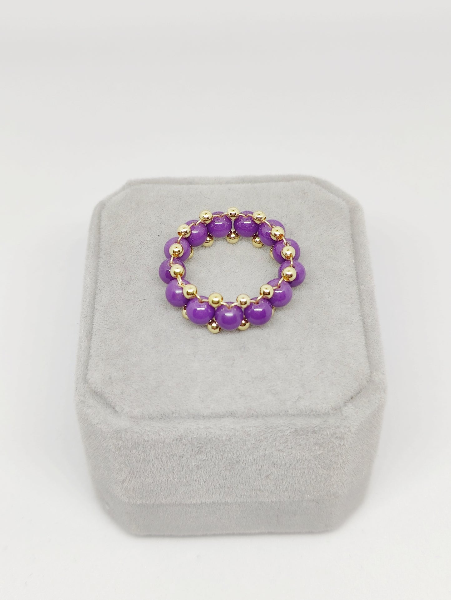 Purple Mica and Gold-Plated Copper Beads Braided Ring (Customized)