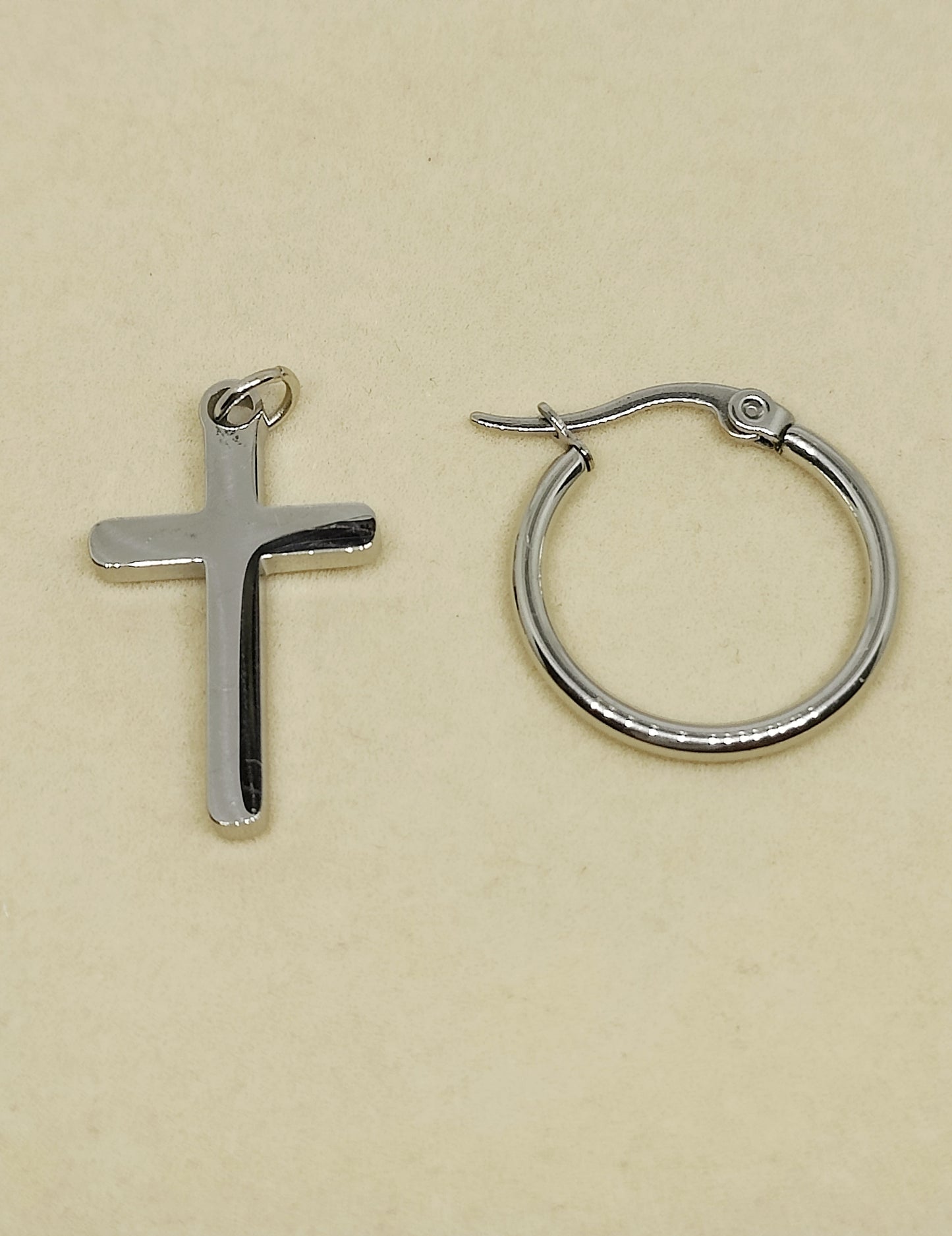 Versatile Bold Circle Ear Hook with Chunky Cross Pendant