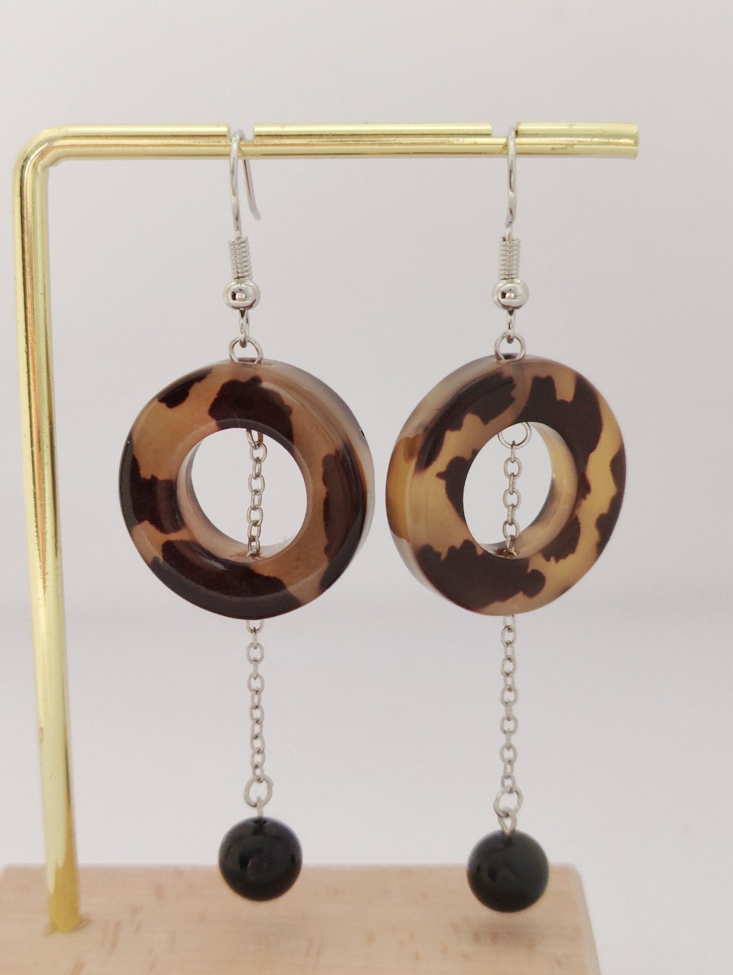 Leopard Chain Obsidian Hoop Earrings