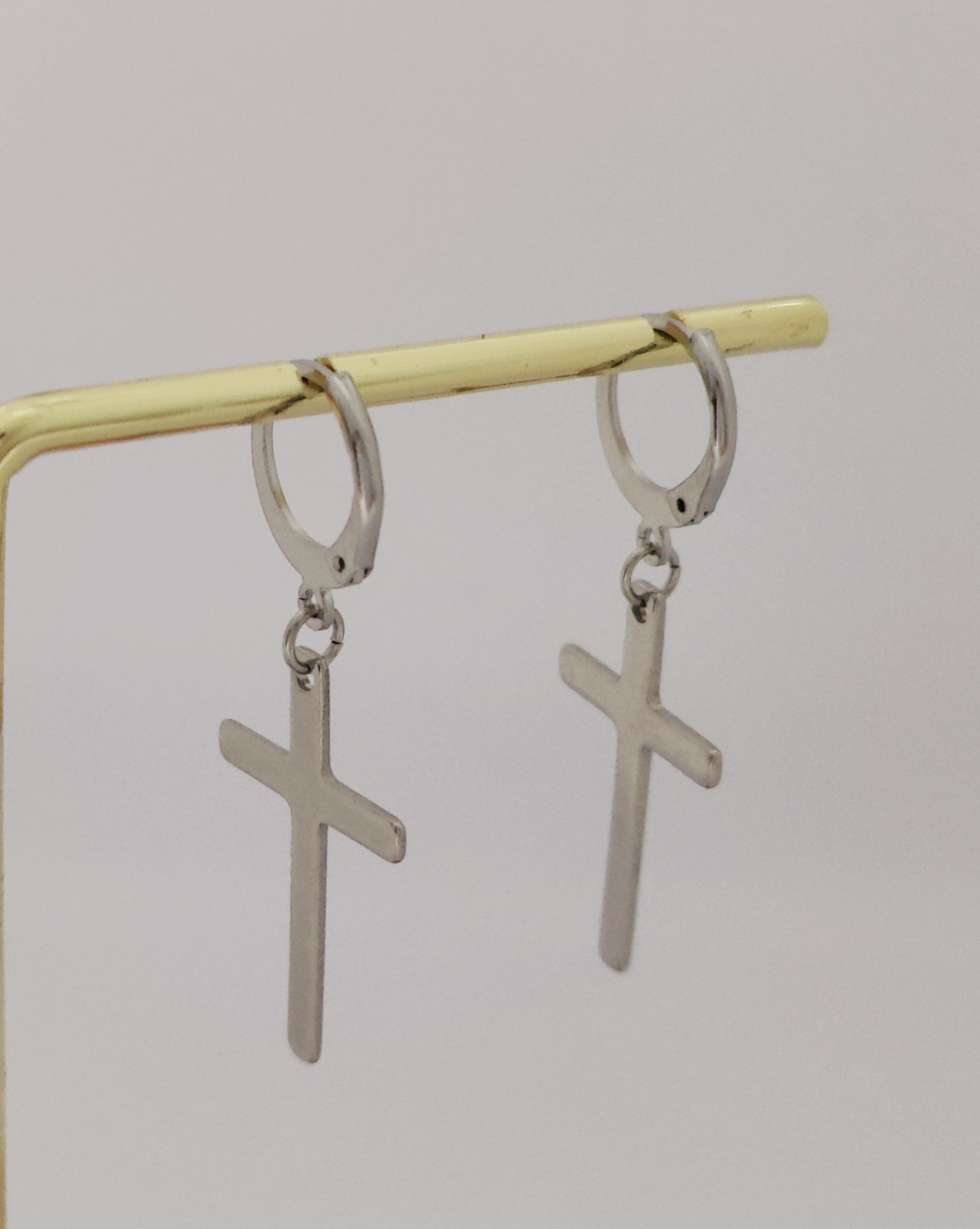 Round Ear Hooks with Thin Cross Pendant