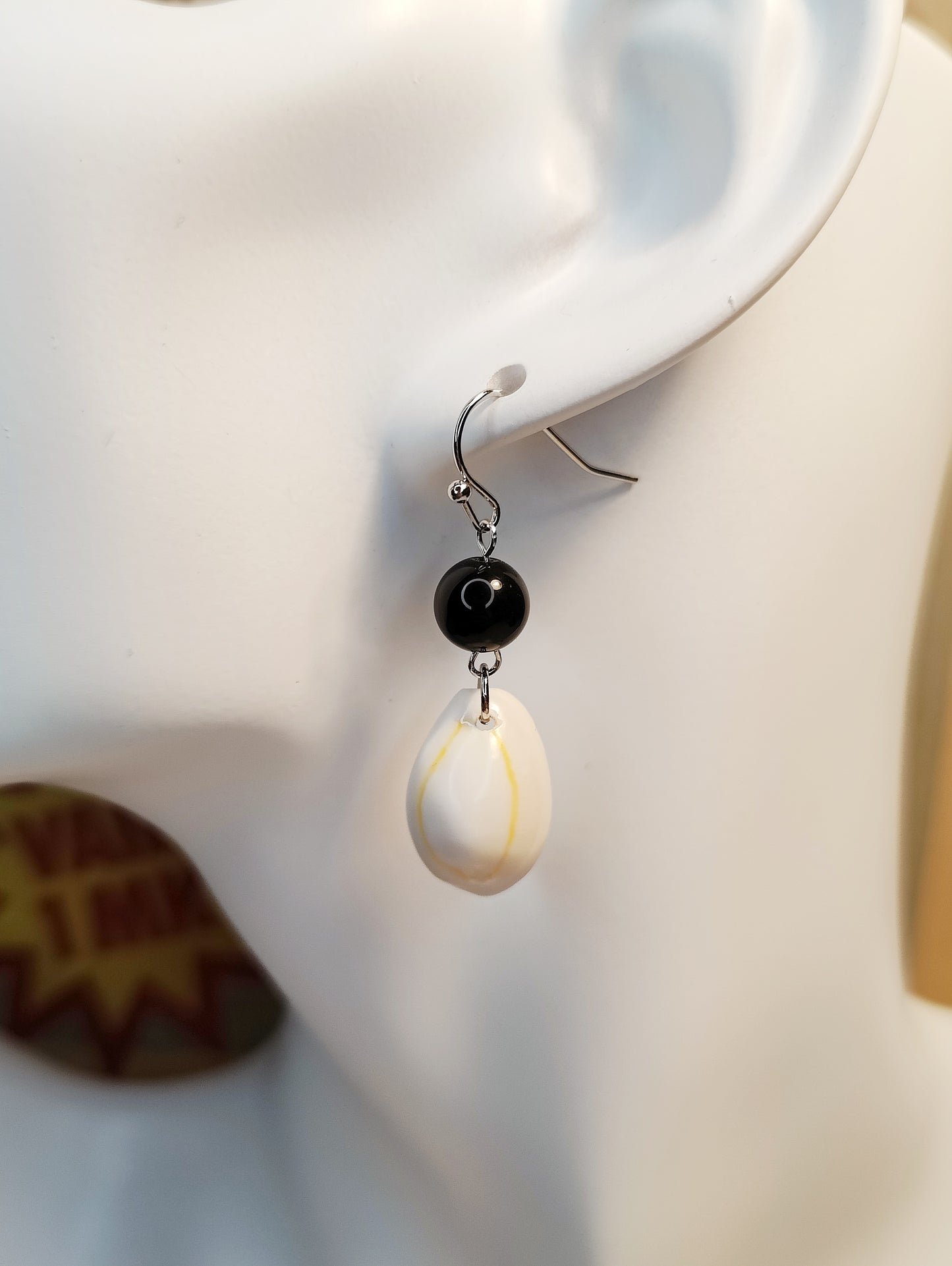 Coastal Midnight Obsidian and Shell Earrings