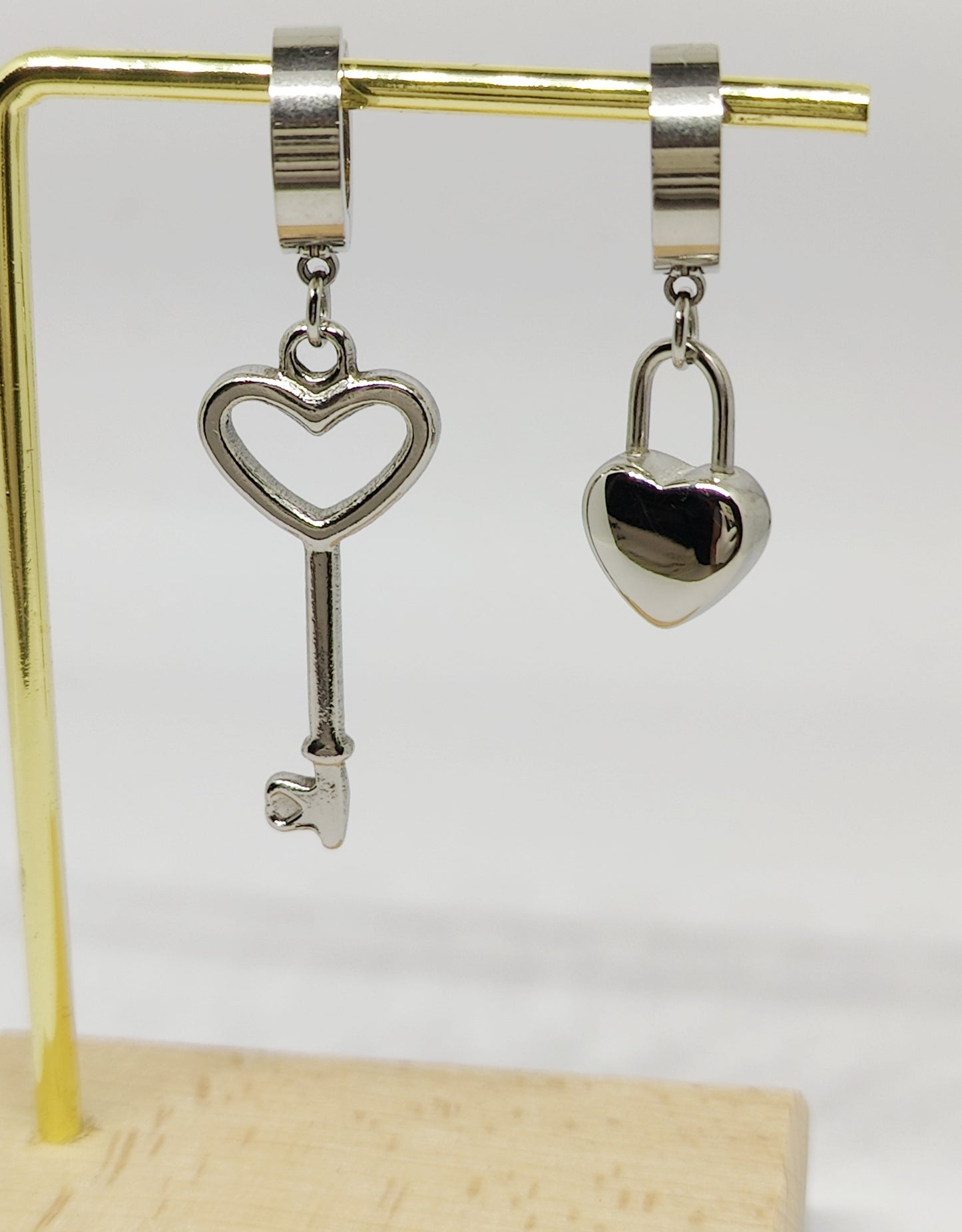 Heart-shaped Lock and Key Earrings(Clips)