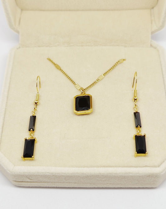 Black Rectangular Zircon Pendant Jewelry Set