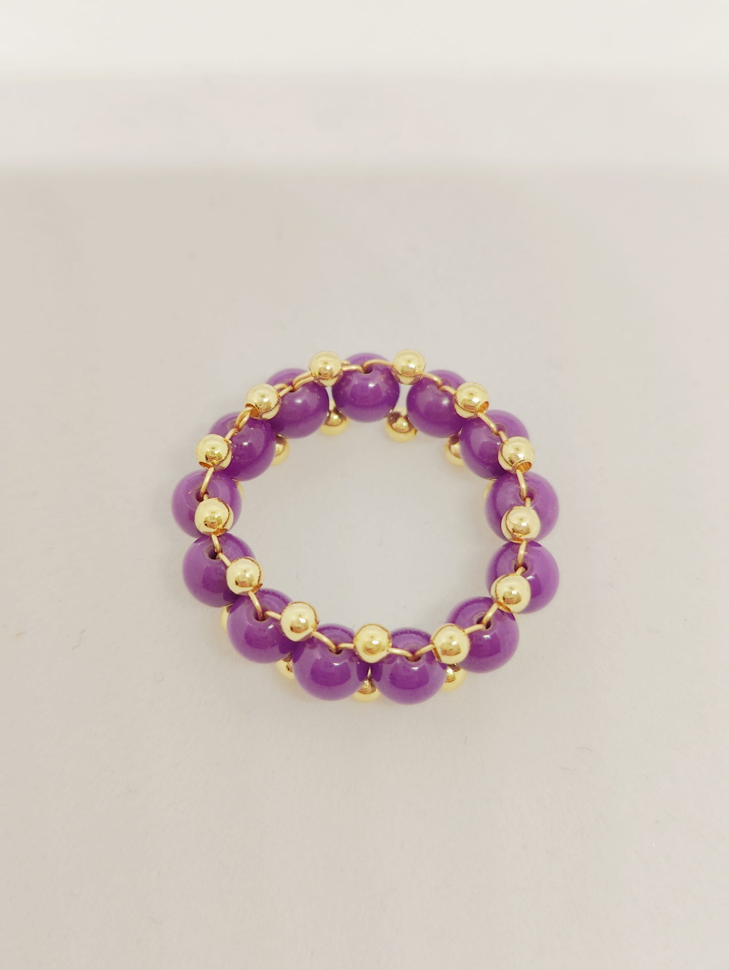 Purple Mica and Gold-Plated Copper Beads Braided Ring (Customized)