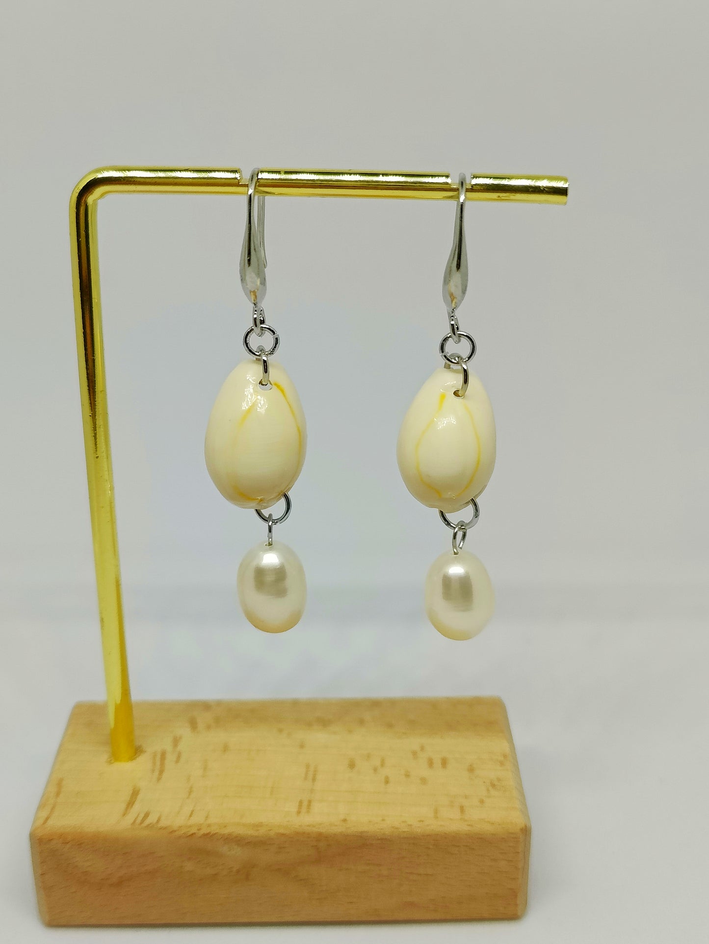 Shell and Pearl with French-Style Hook Earrings