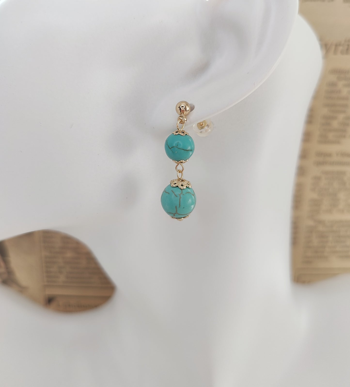 Double Turquoise Bead Stud Earrings