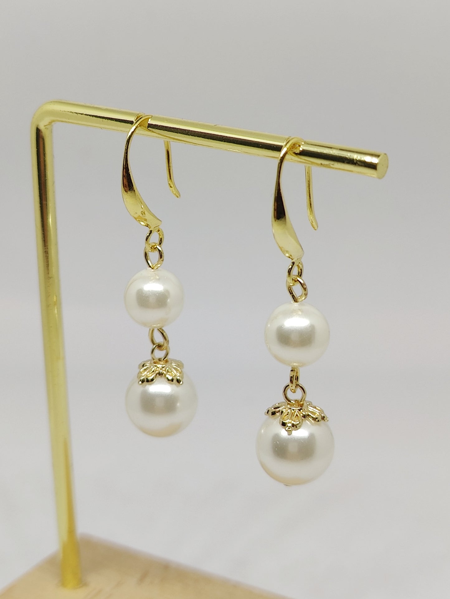 Double Shell-Pearls with Vintage Bead-Hat French Ear Hooks