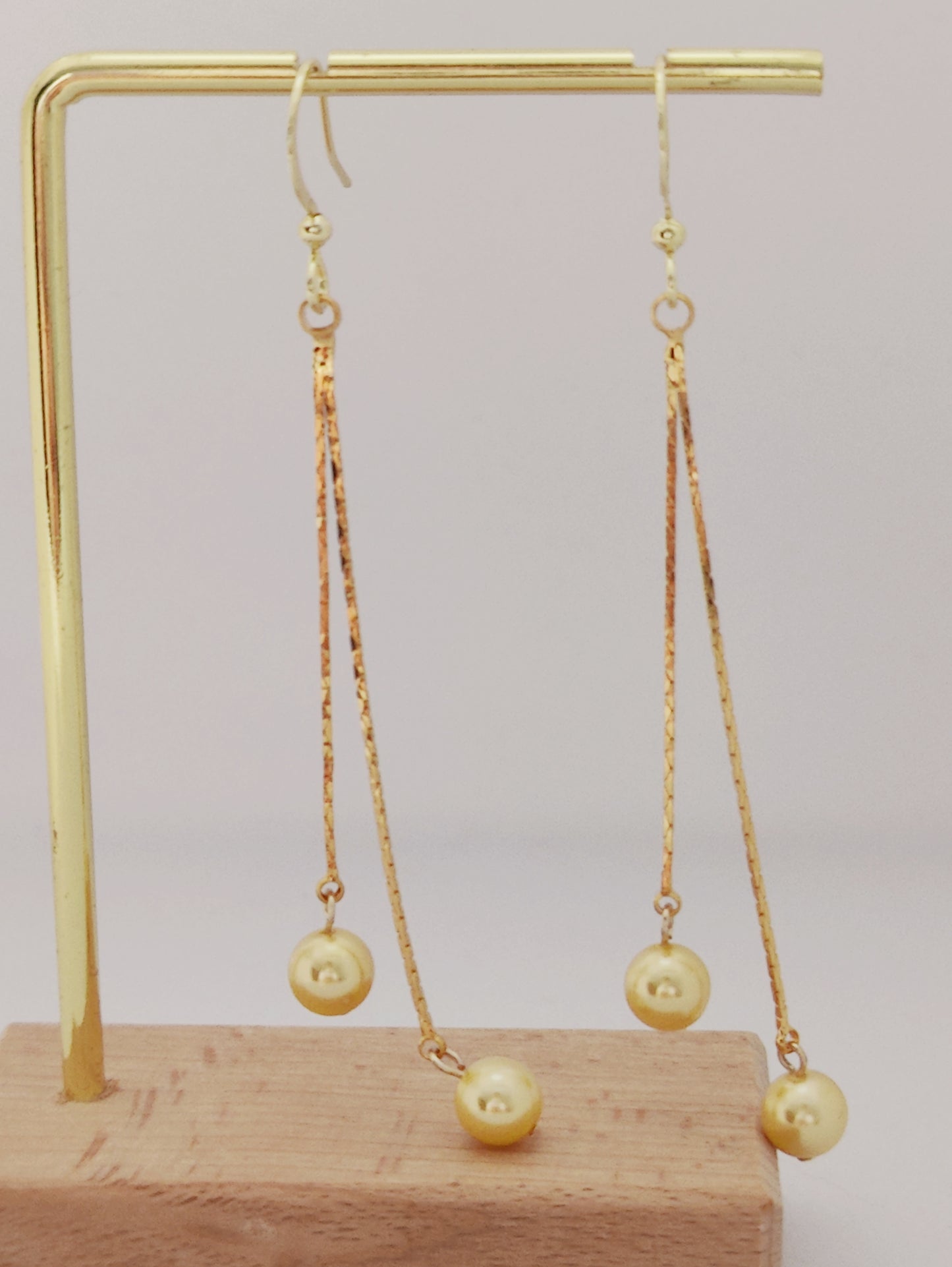 Gold-Color Glass Pearl Double Chain Earrings