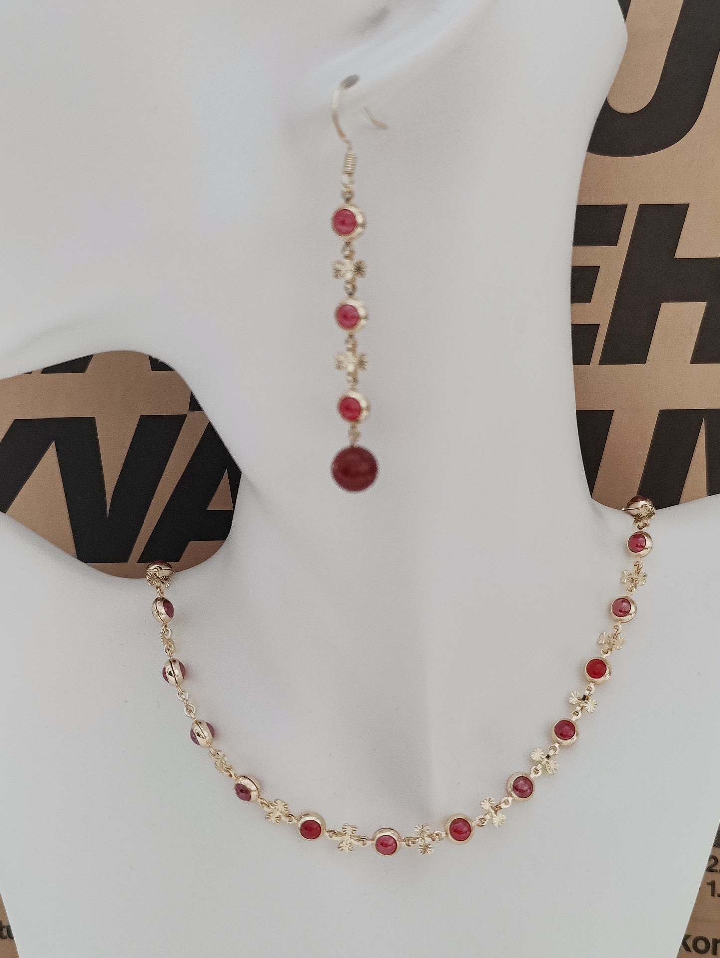 Scarlet Glass Bead Elegance Chain Jewelry Set