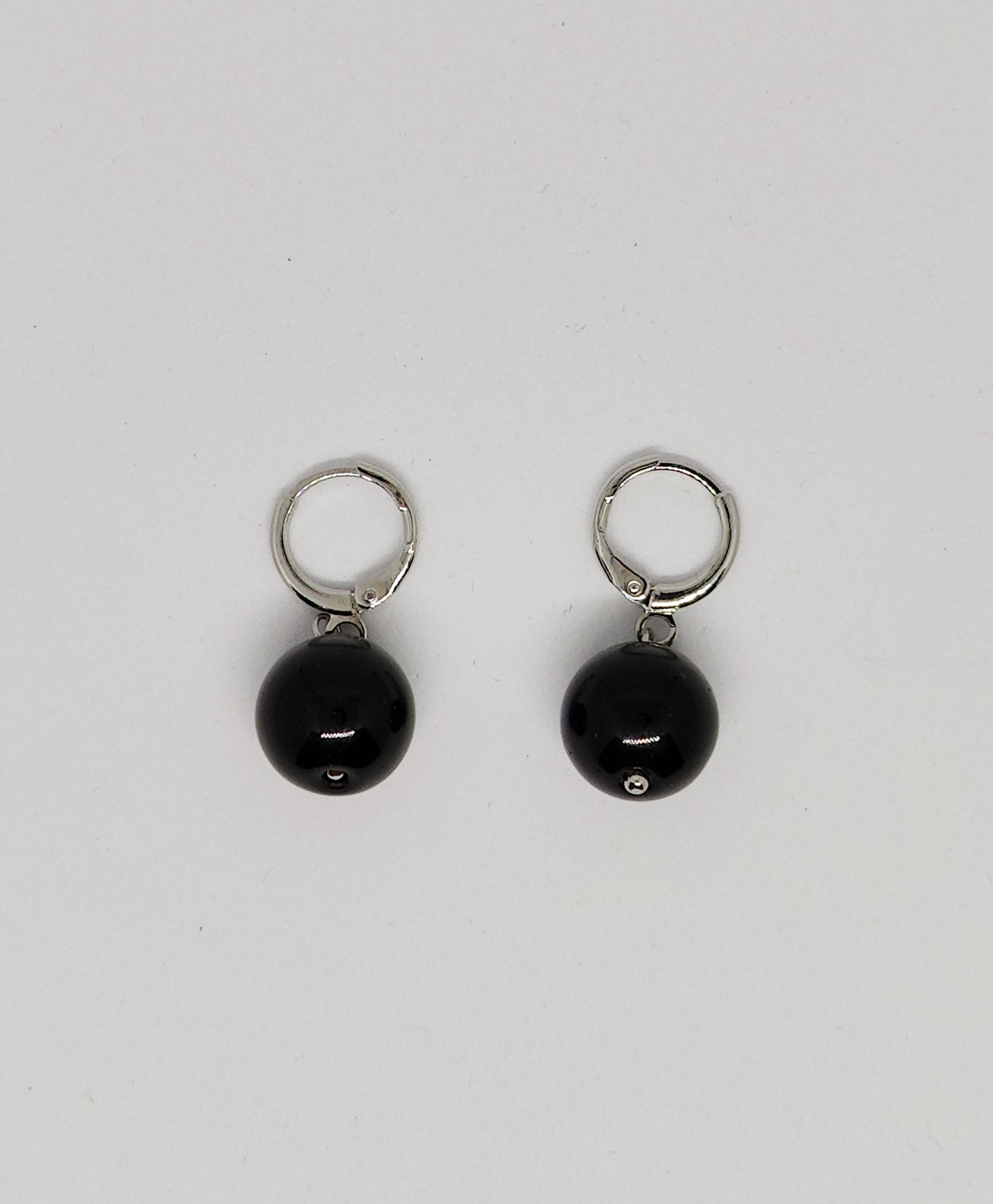 Single Obsidian Bead Earring with Clasp (White-Gold-Color)