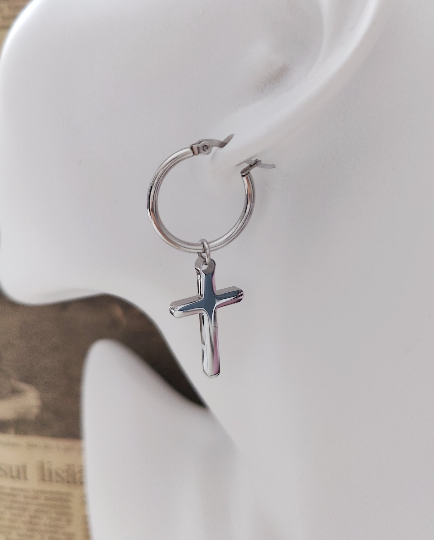 Versatile Bold Circle Ear Hook with Chunky Cross Pendant