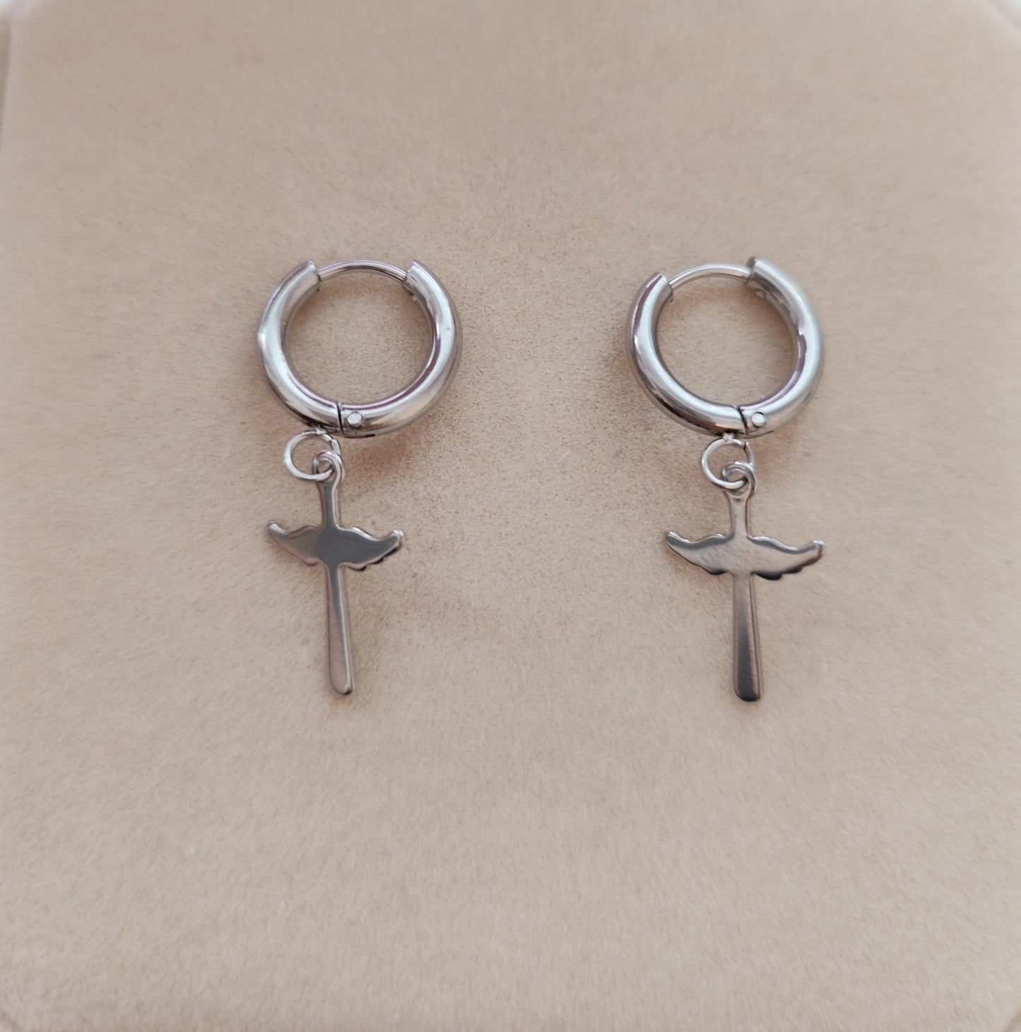 Round Earrings with Exquisite Cross Pendant